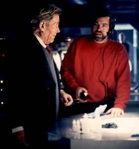 Legendary actor Peter O'Toole on the set of Phantoms with Director of Photography Richard Clabaugh